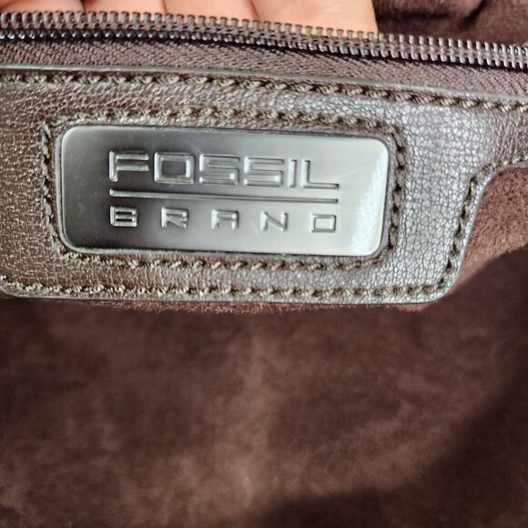 VTG Fossil Brand Brown Genuine leather distressed duffel Transit Carry on Flaw - Picture 12 of 14